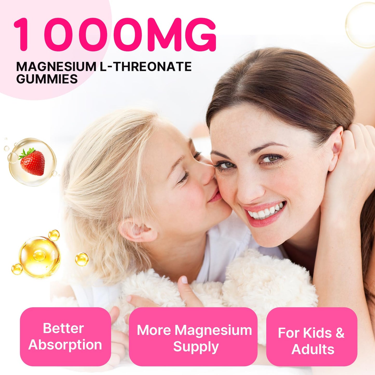 Magnesium L-Threonate Gummies 1000mg – Sugar-Free Strawberry, 120 Count