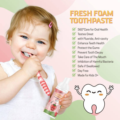 Foam Toothpaste Kids 2 Pack – Low Fluoride Toddler Toothpaste for U-Shaped Toothbrushes, Strawberry Flavor