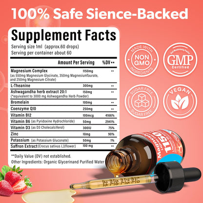 Magnesium Glycinate Liquid, Triple Magnesium Complex Liquid Drop, Magnesium Taurate & Citrate Liquid for Adults Calm Stress Support, Muscle Relaxation, Good Sleep
