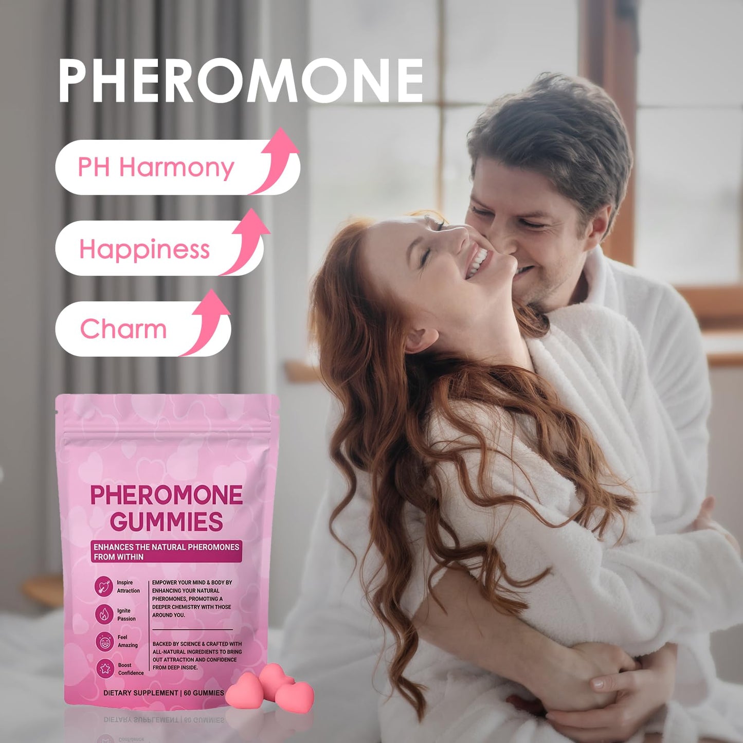 Pheromone Gummies for Women – Enhance Natural Scent & Confidence Support, Strawberry Flavor, 60 Gummies