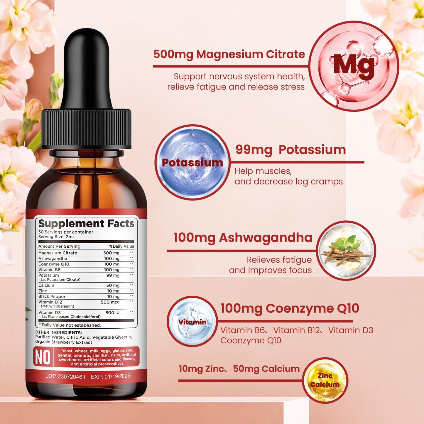 Potassium Magnesium Citrate Liquid Drops 500mg – Vegan 2 Pack