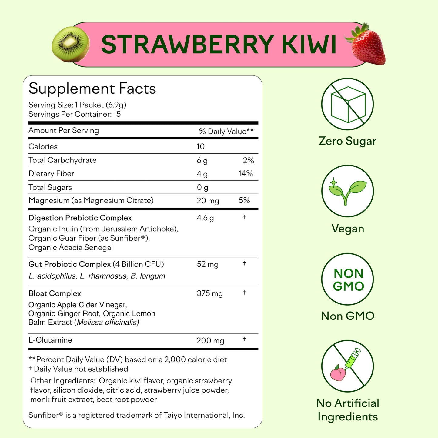 Feel Goods Gut Guardian Organic Fiber, Probiotic & Prebiotic Powder - Sugar Free, Vegan (Strawberry Kiwi) - 15 Count
