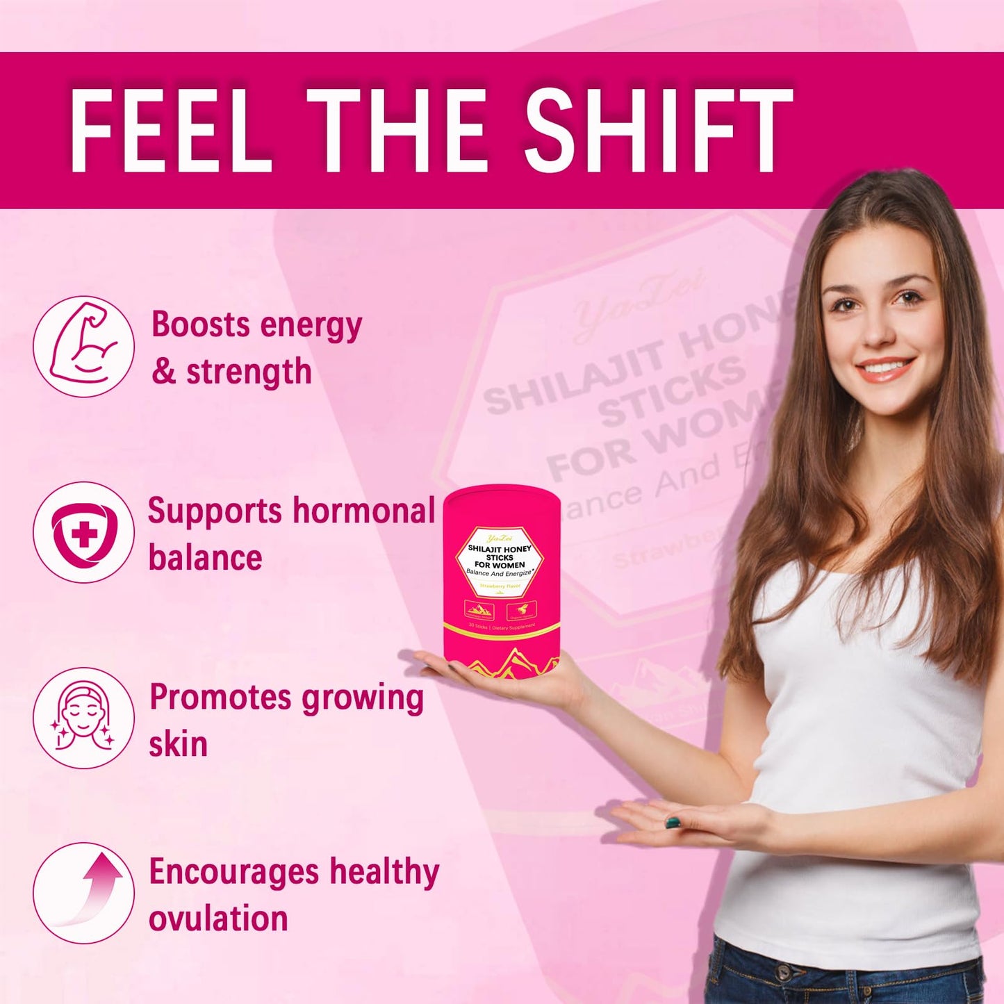 Strawberry Shilajit Honey Sticks for Women – Saffron, Shatavari Extract & Shilajit Resin, 30 Sticks, Energy & Hormone Balance