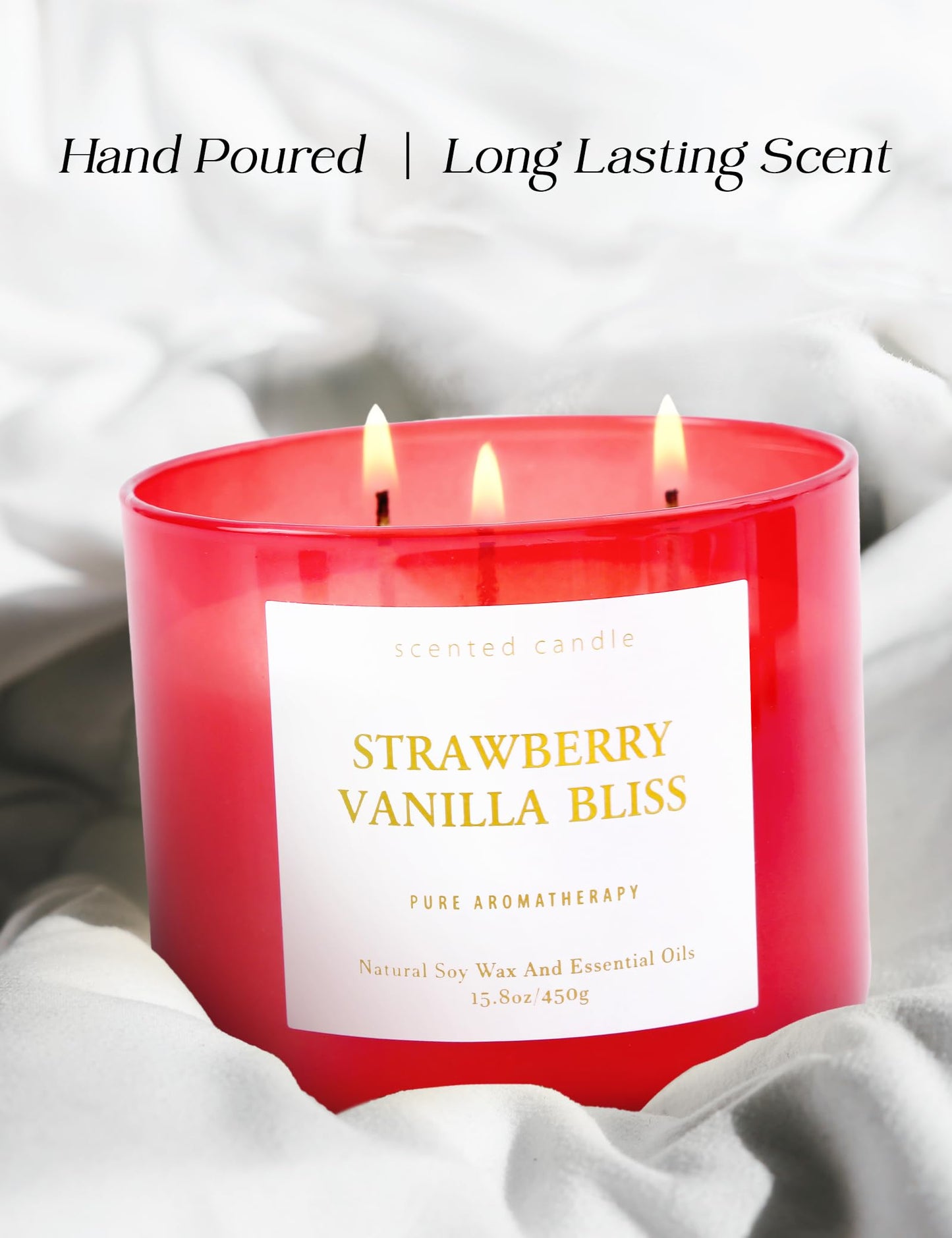 Strawberry Vanilla Bliss 3-Wick Soy Candle – 15.8 oz | Relaxing Home Aromatherapy