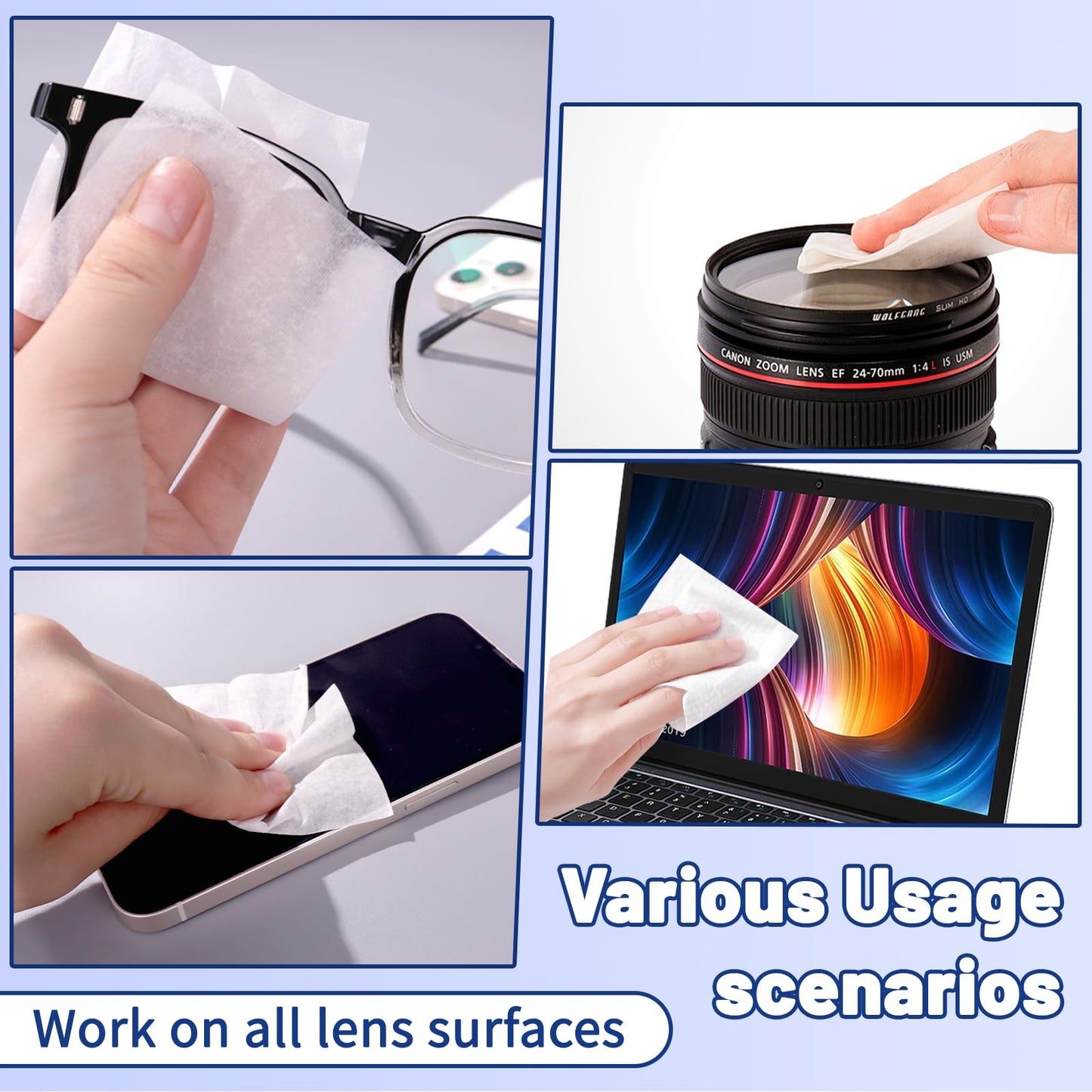 Lens Wipes for Eyeglasses – 500 Count, Pre-moistened, Streak-Free, Scratch-Free