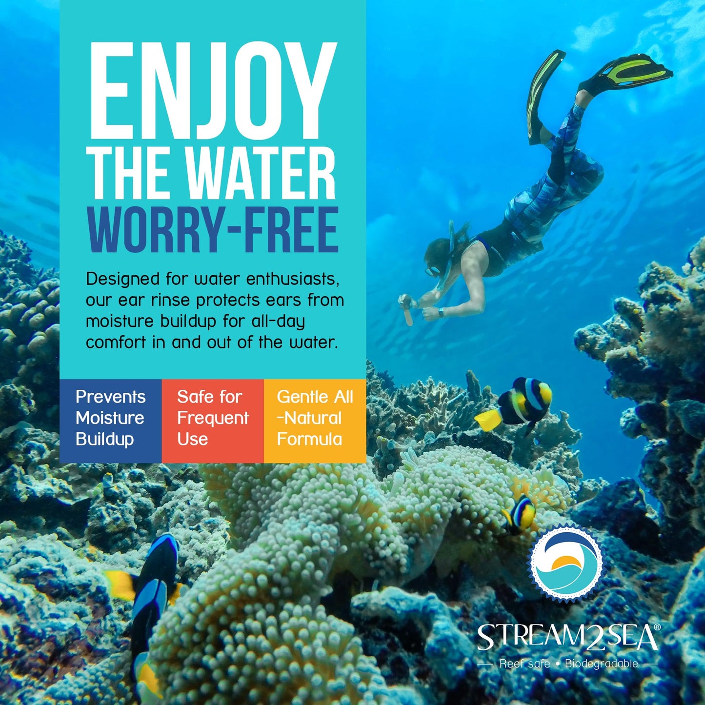 Stream2Sea Water Sport Ear Rinse (3 Pack) – Biodegradable Ear Drops with Oregano & Lavender Oils