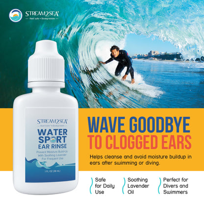 Stream2Sea Water Sport Ear Rinse (3 Pack) – Biodegradable Ear Drops with Oregano & Lavender Oils