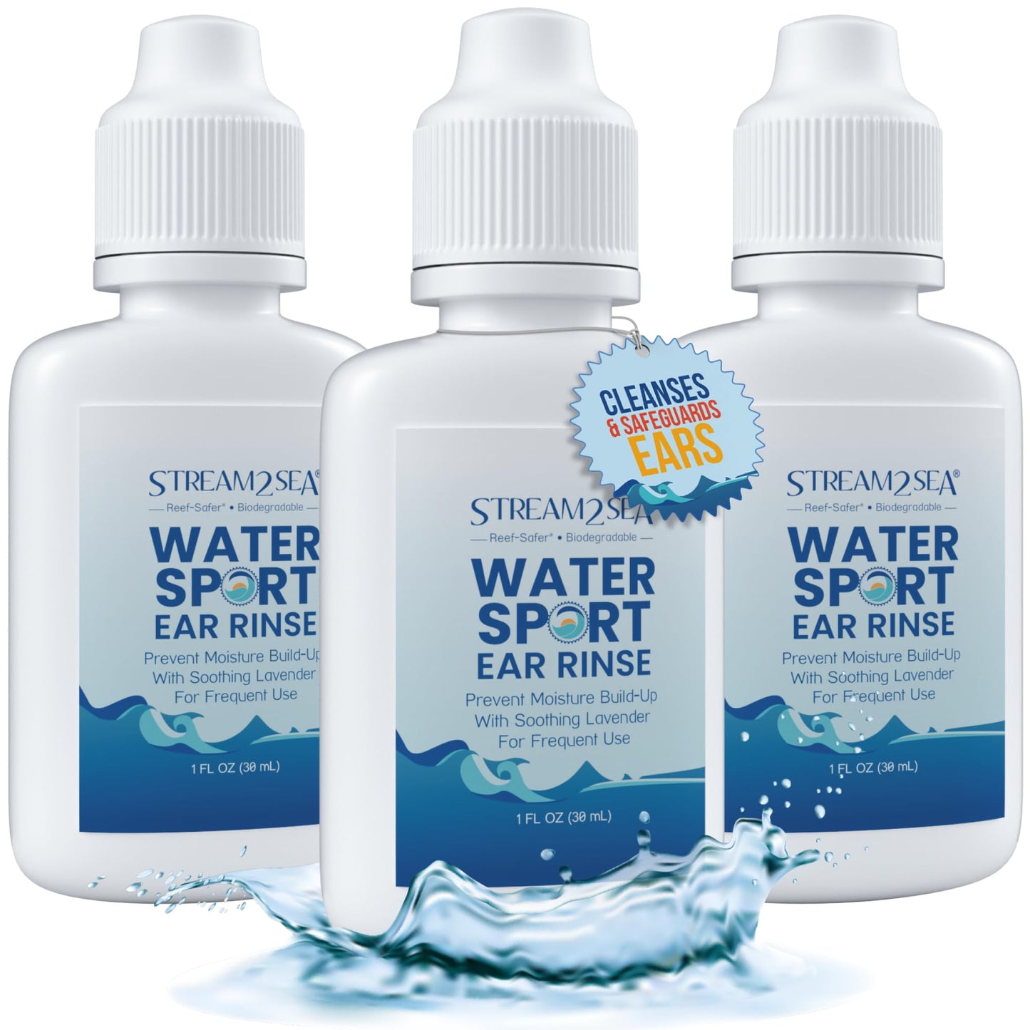 Stream2Sea Water Sport Ear Rinse (3 Pack) – Biodegradable Ear Drops with Oregano & Lavender Oils