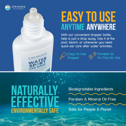 Stream2Sea Water Sport Ear Rinse (3 Pack) – Biodegradable Ear Drops with Oregano & Lavender Oils