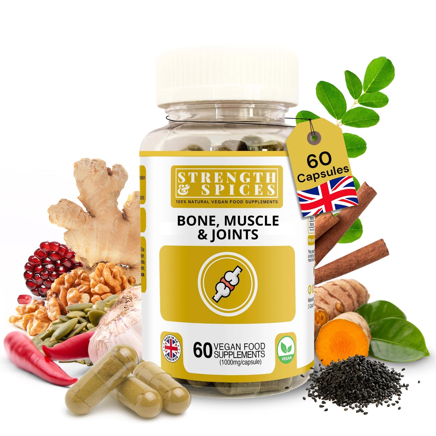 Strength & Spices Bone, Muscle & Joints – 28 Ingredients, 1000mg Vegan UK Made