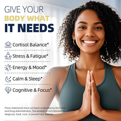 Cortisol Supplements for Women & Men - High Cortisol Reducer with Magnesium, Ashwagandha, Rhodiola, L-Theanine for Mood, Focus & Sleep