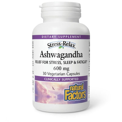 Stress-Relax KSM-66 Ashwagandha 600 mg by Natural Factors – 30 Vegetarian Capsules (30 Servings) & 60 Capsules