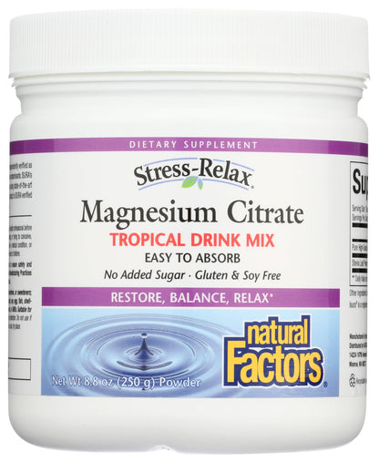 Stress-Relax Magnesium Citrate Drink Mix by Natural Factors – 8.8 oz