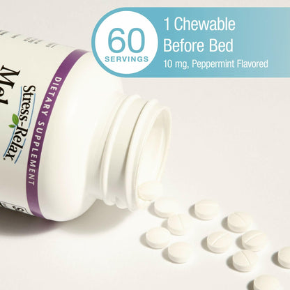 Stress-Relax Melatonin 10 mg by Natural Factors | Peppermint Sleep Aid (60 Chewables)