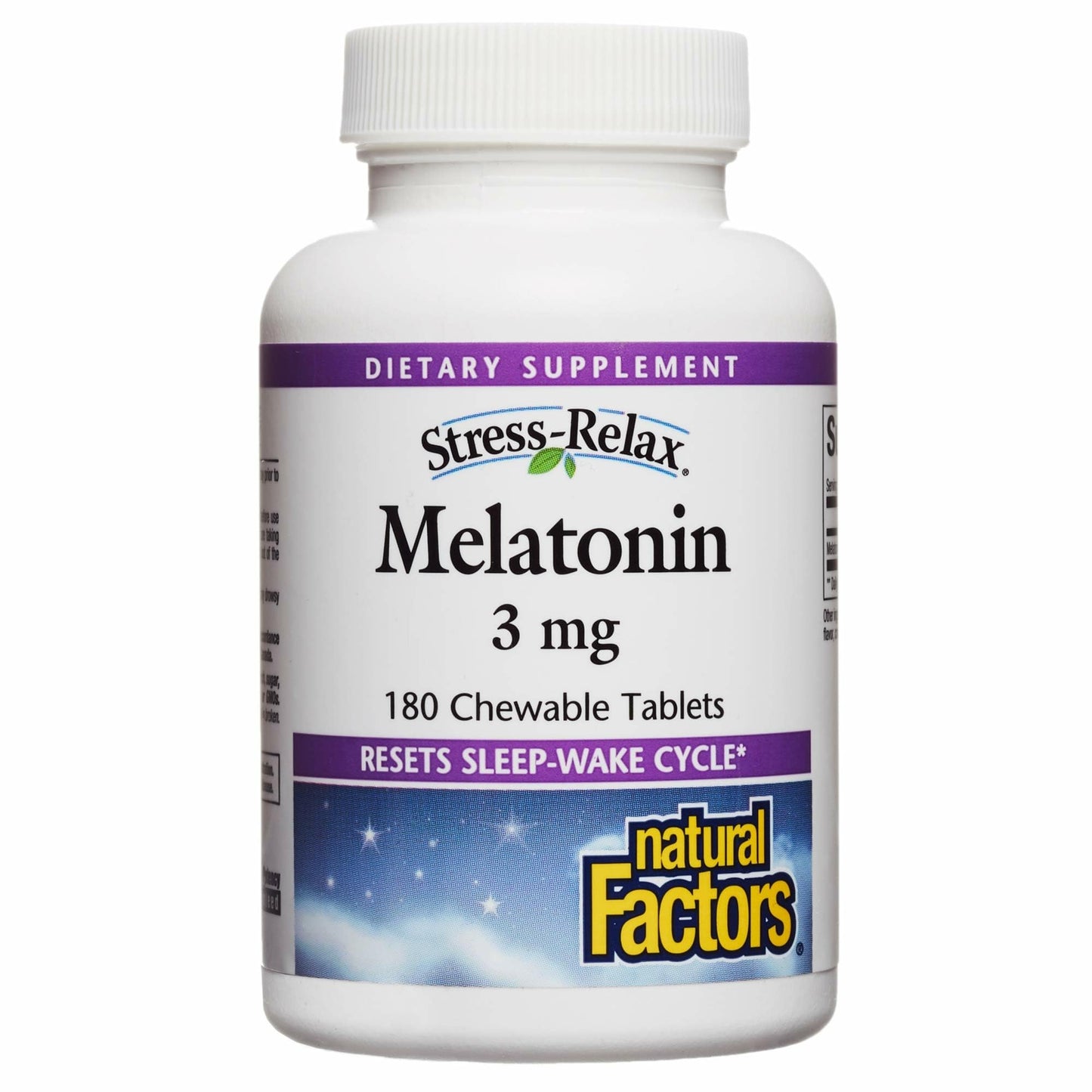 Stress-Relax Melatonin 3 mg by Natural Factors – Natural Sleep Aid, 180 Chewable Tablets (180 Servings), Peppermint Flavor