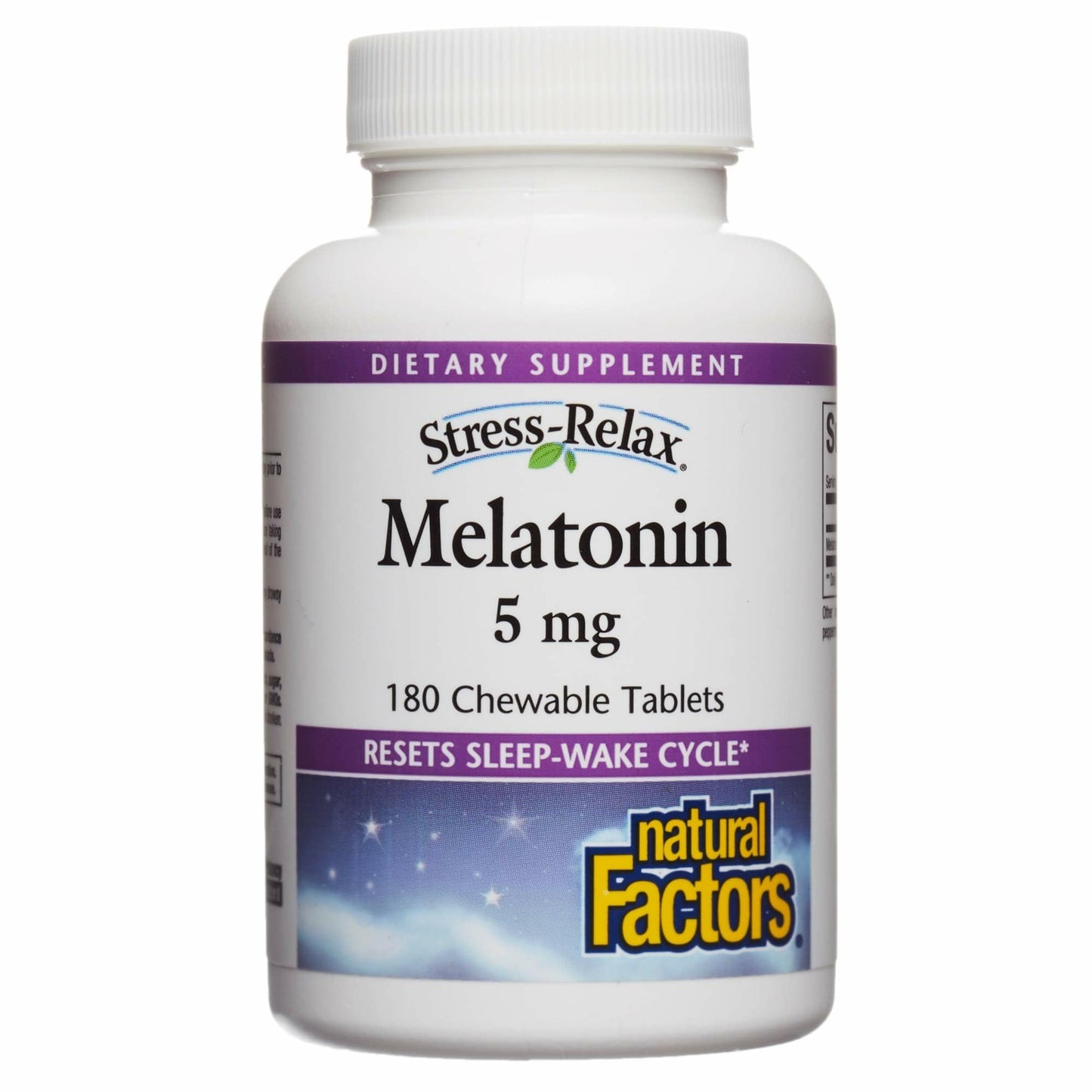 Stress-Relax Melatonin 5 mg by Natural Factors – Natural Sleep Aid, 180 Chewable Tablets (Peppermint Flavor)