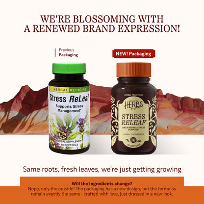 Herbs Etc. Stress ReLeaf - Herbal Stress Support Supplement | Relaxation & Gluten-Free | 60 Softgels (60 Servings)
