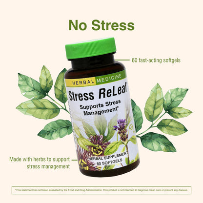 Herbs Etc. Stress ReLeaf - Herbal Stress Support Supplement | Relaxation & Gluten-Free | 60 Softgels (60 Servings)