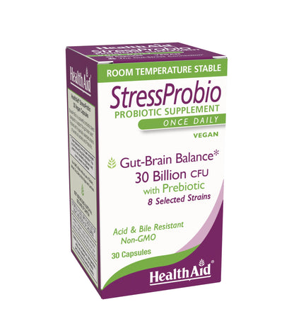 HealthAid StressProbio – Gut-Brain Probiotic, 30 Billion CFU, 8 Vegan Strains