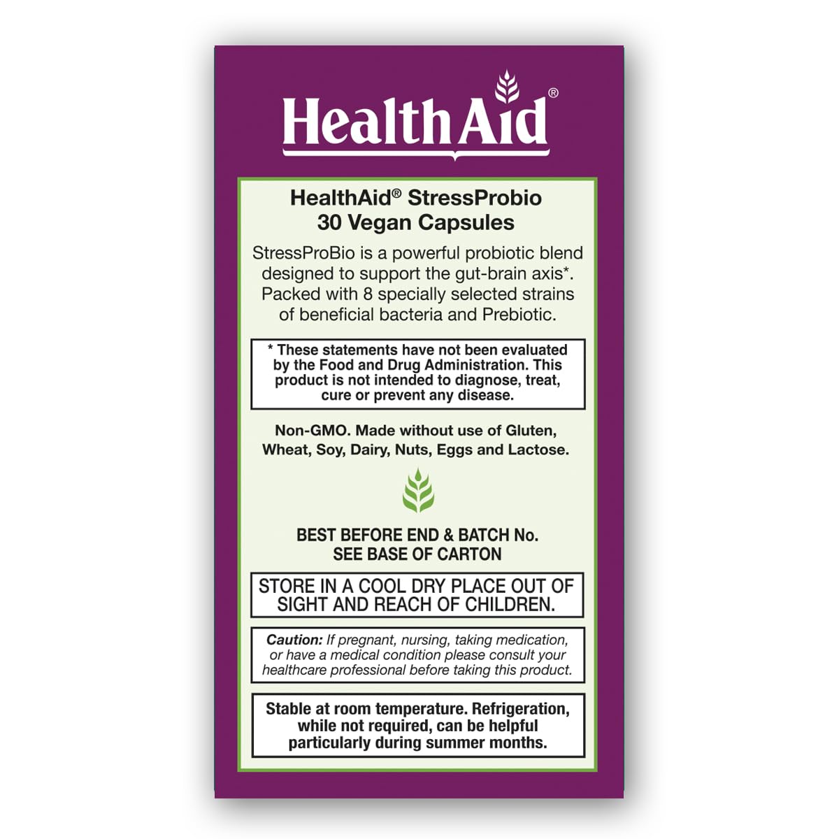 HealthAid StressProbio – Gut-Brain Probiotic, 30 Billion CFU, 8 Vegan Strains