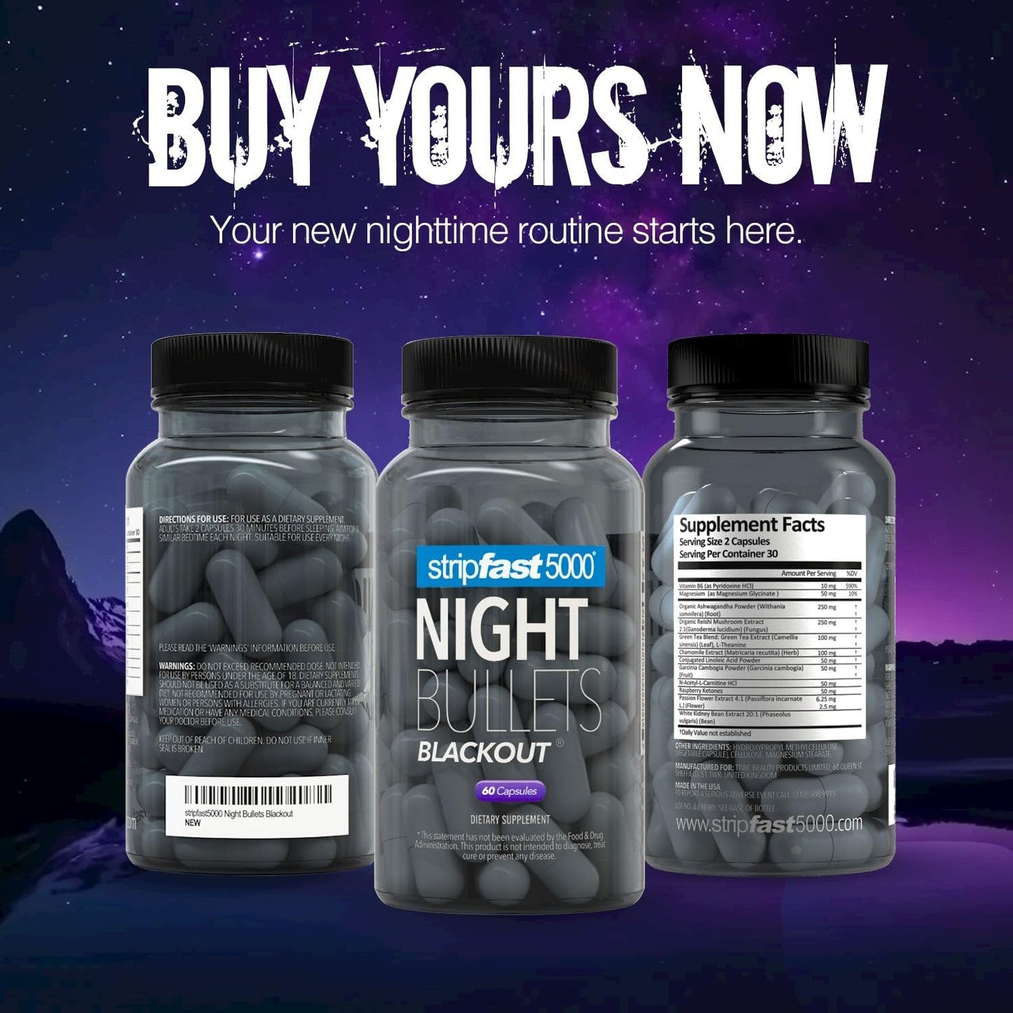 Stripfast5000 Night Bullet Capsules for Women and Men – 60 Count