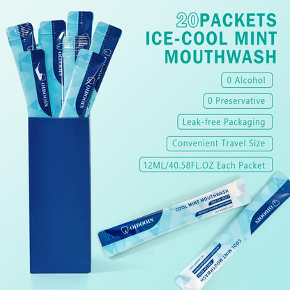 Strong Mint Mouthwash Alcohol Free - TSA Travel Mouthwash for Adults (20 Pack)