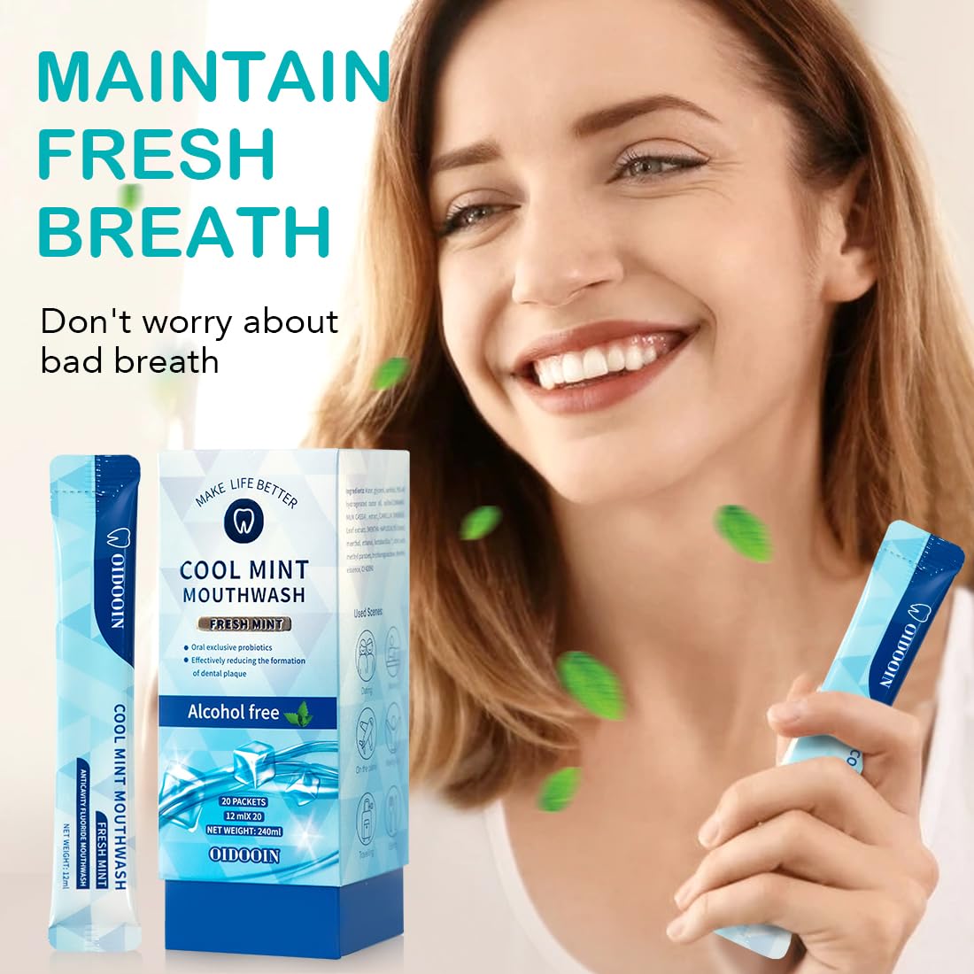 Strong Mint Mouthwash Alcohol Free - TSA Travel Mouthwash for Adults (20 Pack)