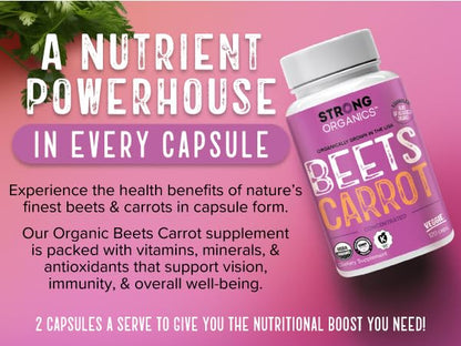 Strong Organics Beet & Carrot Capsules – Nitric Oxide Booster | USA Grown, 120 Vegan Caps