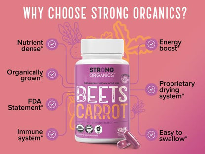 Strong Organics Beet & Carrot Capsules – Nitric Oxide Booster | USA Grown, 120 Vegan Caps