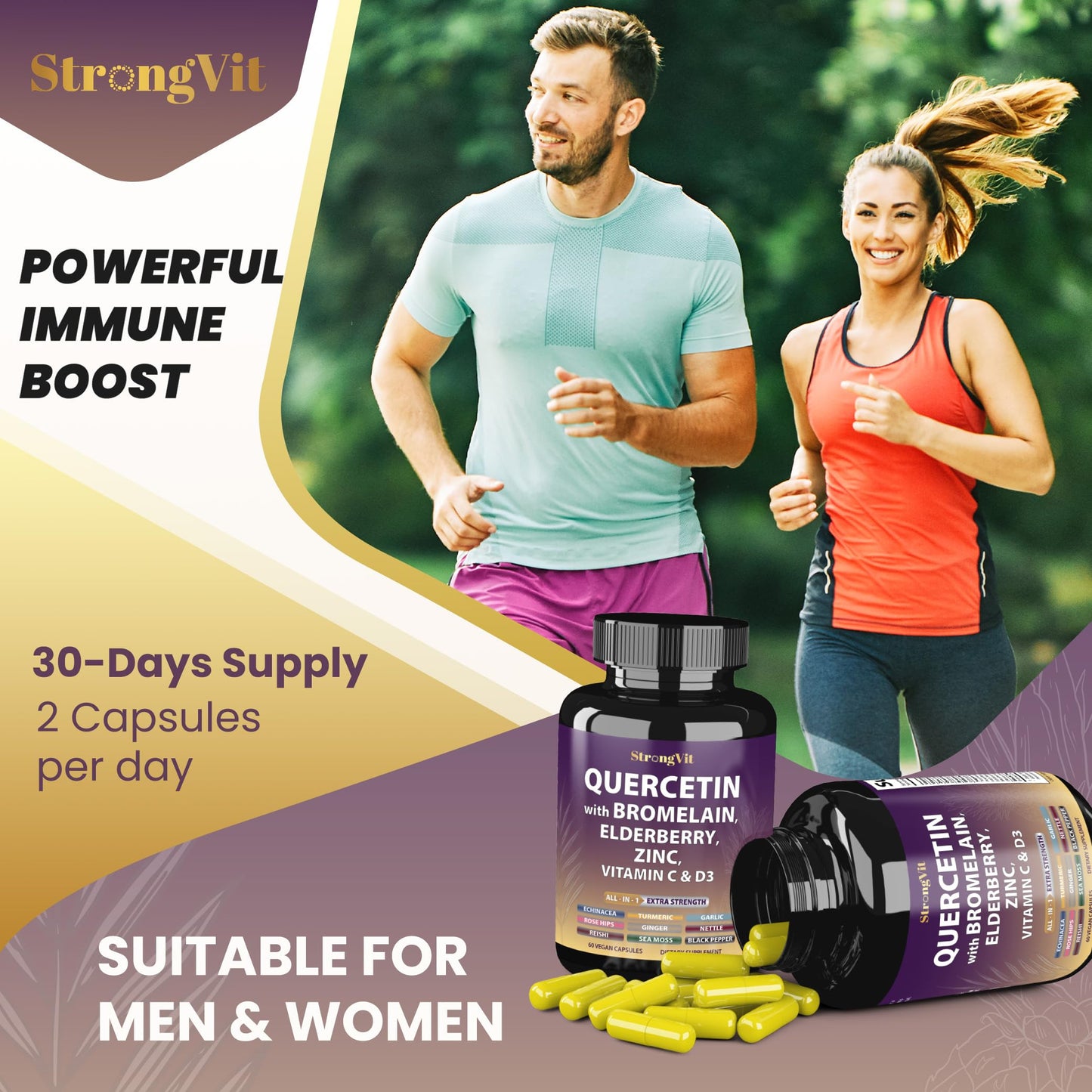 StrongVit Quercetin with Bromelain – Immune Support Supplement (Vegan, Non-GMO, Gluten-Free, USA)