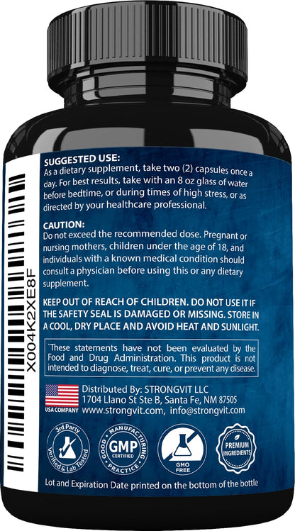 StrongVit Cortisol Supplements for Women and Men with Magnesium, Ashwagandha & L-Theanine | Sleep Support, Stress Relief & Cortisol Management USA
