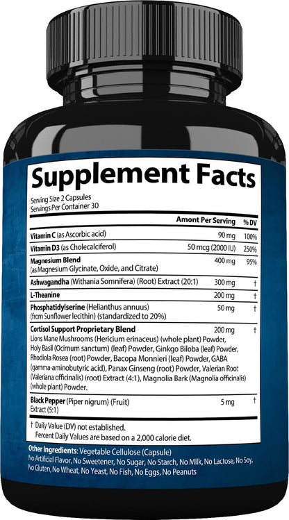 StrongVit Cortisol Supplements for Women and Men with Magnesium, Ashwagandha & L-Theanine | Sleep Support, Stress Relief & Cortisol Management USA