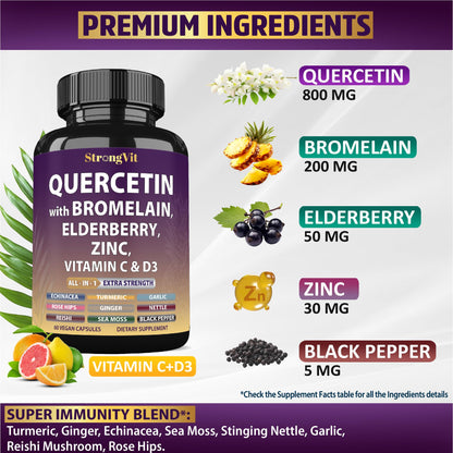 StrongVit Quercetin with Bromelain – Immune Support Supplement (Vegan, Non-GMO, Gluten-Free, USA)
