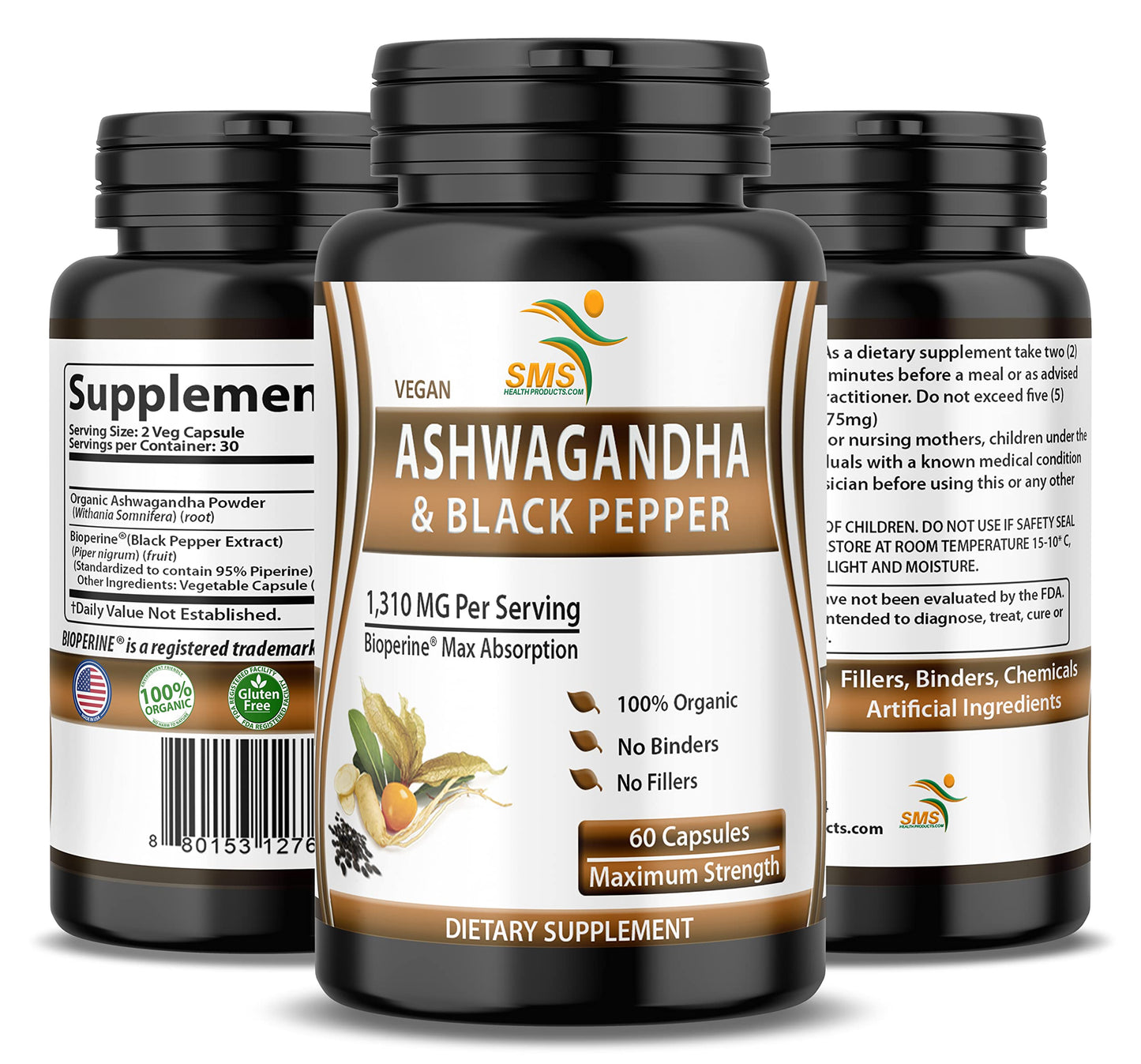 Ashwagandha Capsules with Black Pepper – Extra Strength for Stress, Focus & Mood (60 Capsules)
