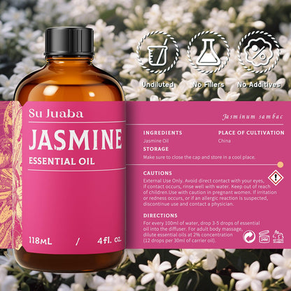 SU JUABA Jasmine Essential Oil 4 oz (118 ml) - 100% Pure Aromatherapy, Skin & Hair Care