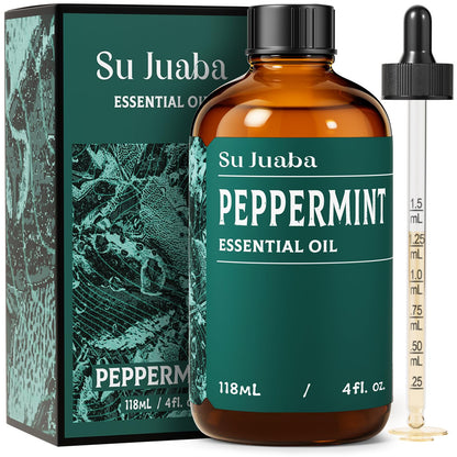SU JUABA Peppermint Essential Oil - 4 oz / 118 ml, 100% Pure & Natural for Aromatherapy, Diffuser, Skin & Hair