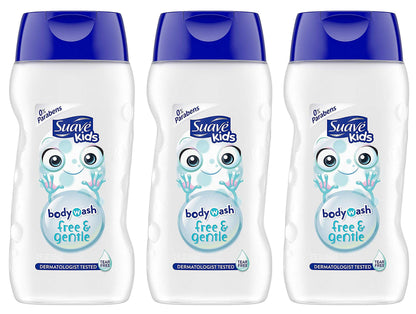 Suave Kids Free & Gentle Body Wash – Tear Free, 0% Parabens, 12 fl oz (355 mL) per Bottle, Pack of 3