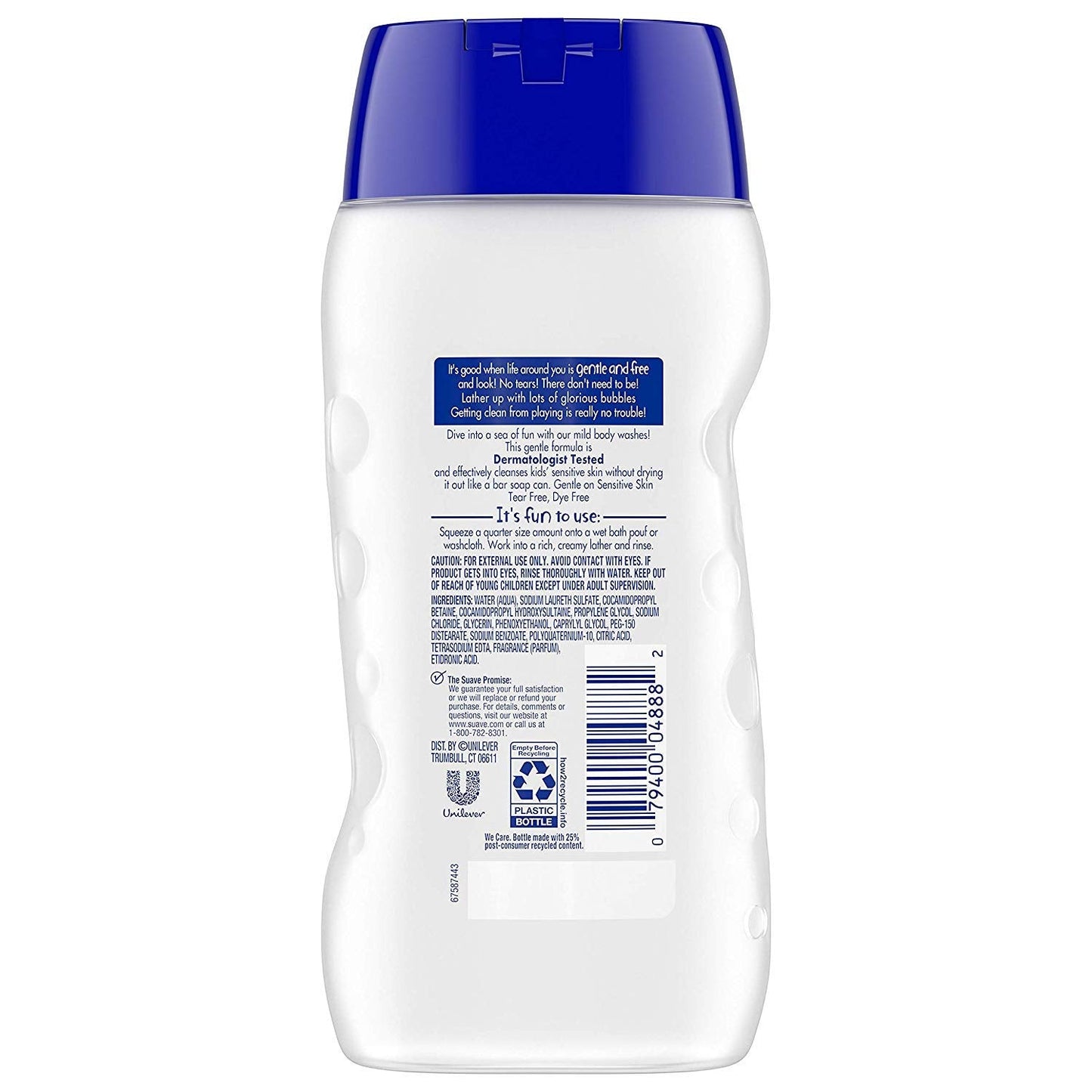 Suave Kids Free & Gentle Body Wash – Tear Free, 0% Parabens, 12 fl oz (355 mL) per Bottle, Pack of 3