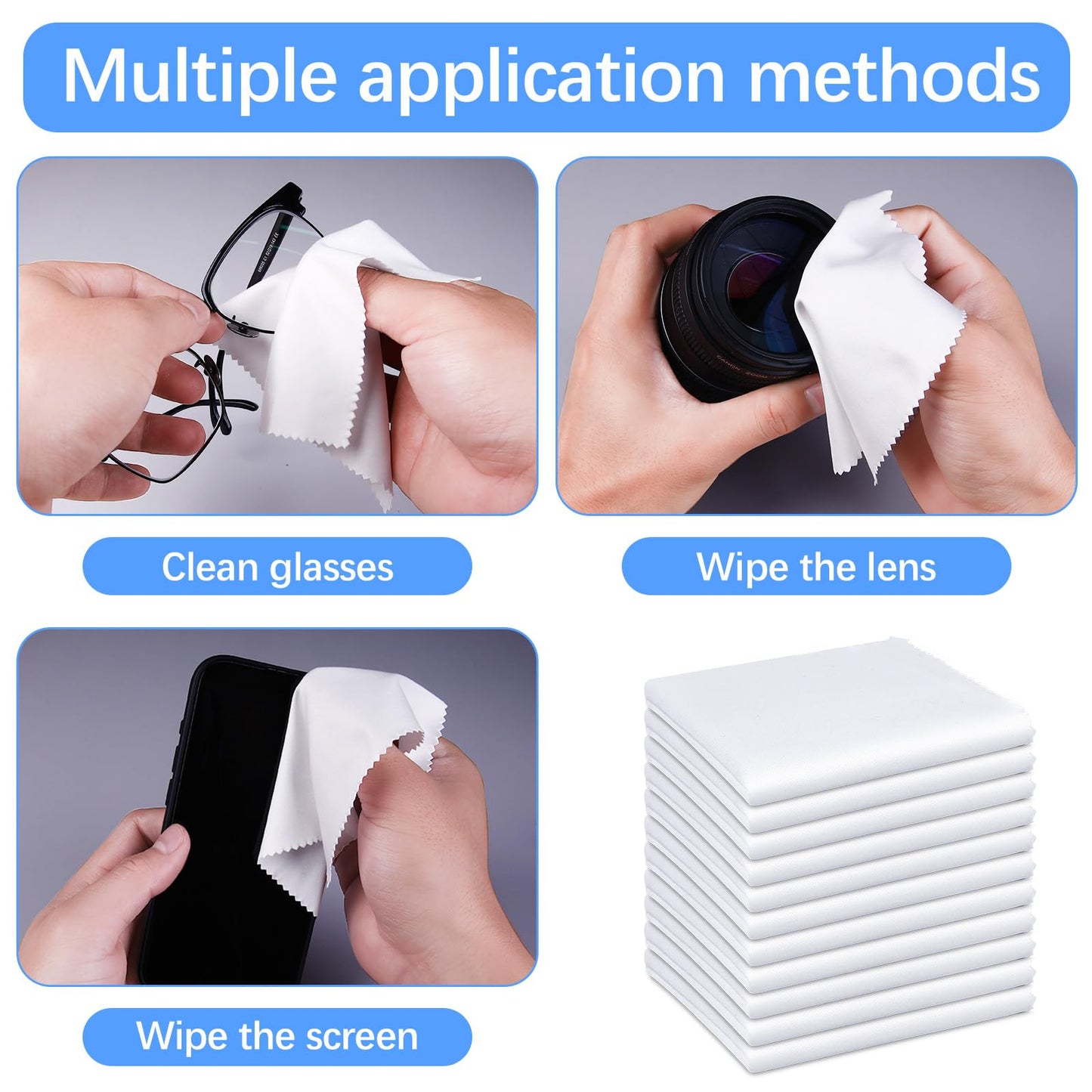 120 Pack Microfiber Cleaning Cloths for Glasses 5.5x5.5 - White & Reusable