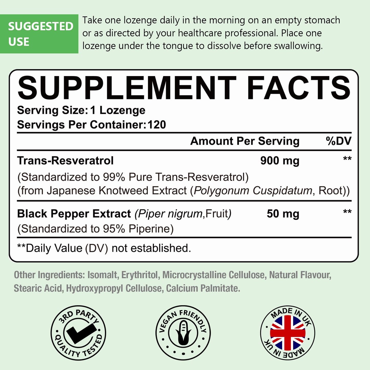 Sublingual Trans-Resveratrol Purity 99% – 3-in-1 NAD+ Boost, Immune & Energy Support | 120 Lozenge