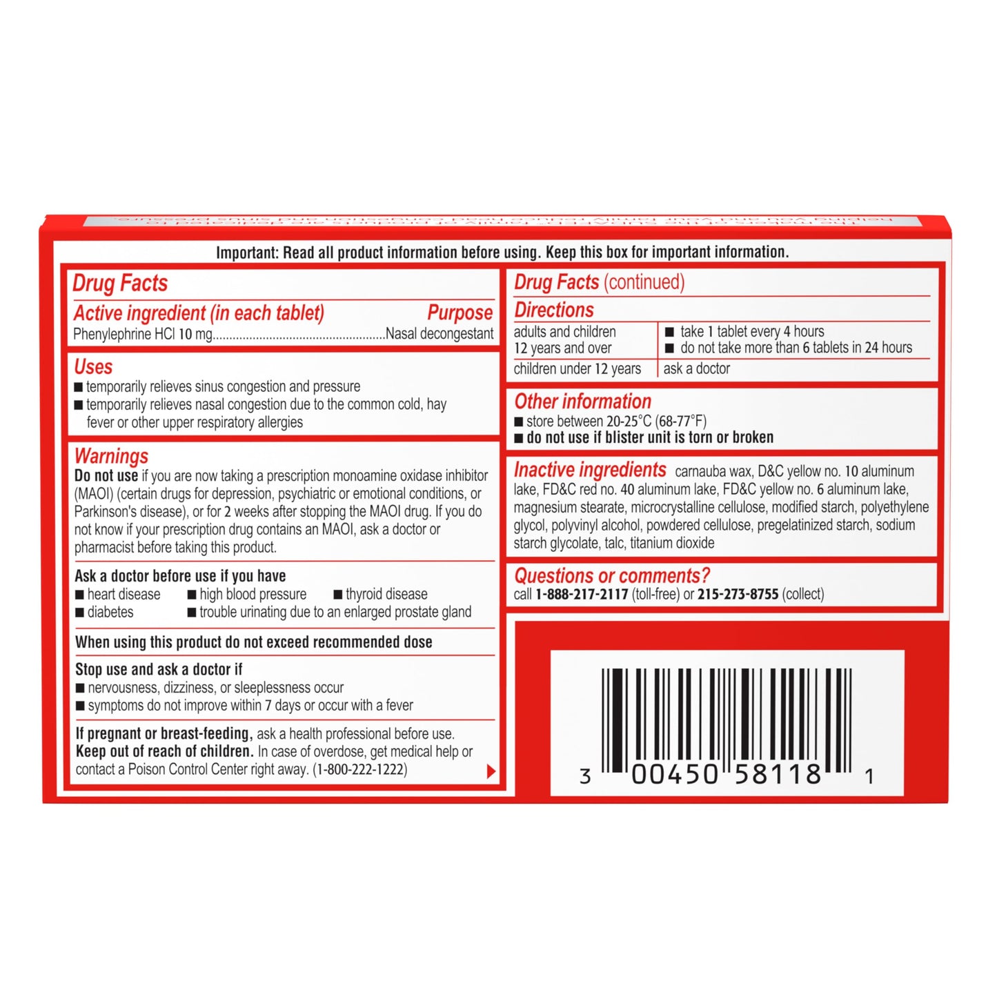 Sudafed PE Sinus Congestion Relief Tablets – Maximum Strength, Non-Drowsy 10 mg