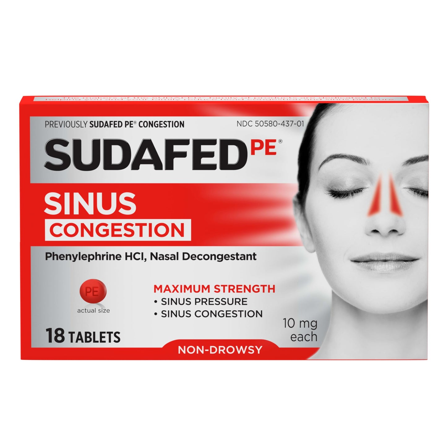 Sudafed PE Sinus Congestion Relief Tablets – Maximum Strength, Non-Drowsy 10 mg