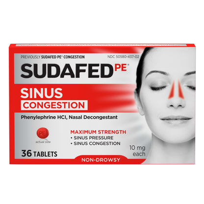 Sudafed PE Sinus Congestion Relief Tablets – Maximum Strength, Non-Drowsy (36 ct)