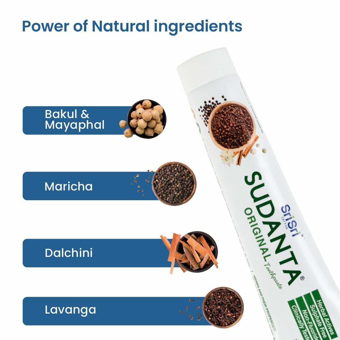 Sri Sri Tattva Sudanta Herbal Toothpaste – SLS Free & Fluoride Free (200 g Pack of 2)