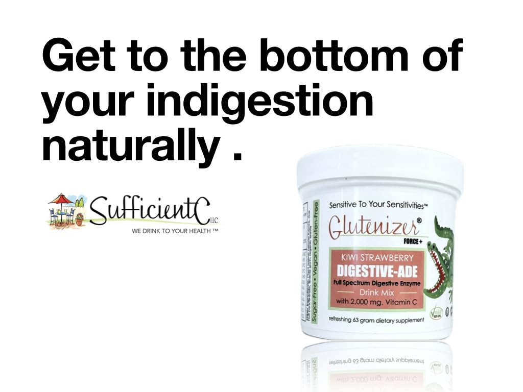 Sufficient C - Glutenizer Force Plus Kiwi-Strawberry Digestive-Ade Drink Mix | Premium Full Spectrum Enzyme Blend + 2,000 mg Vitamin C