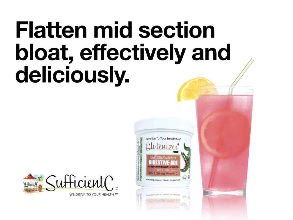 Sufficient C - Glutenizer Force Plus Kiwi-Strawberry Digestive-Ade Drink Mix | Premium Full Spectrum Enzyme Blend + 2,000 mg Vitamin C