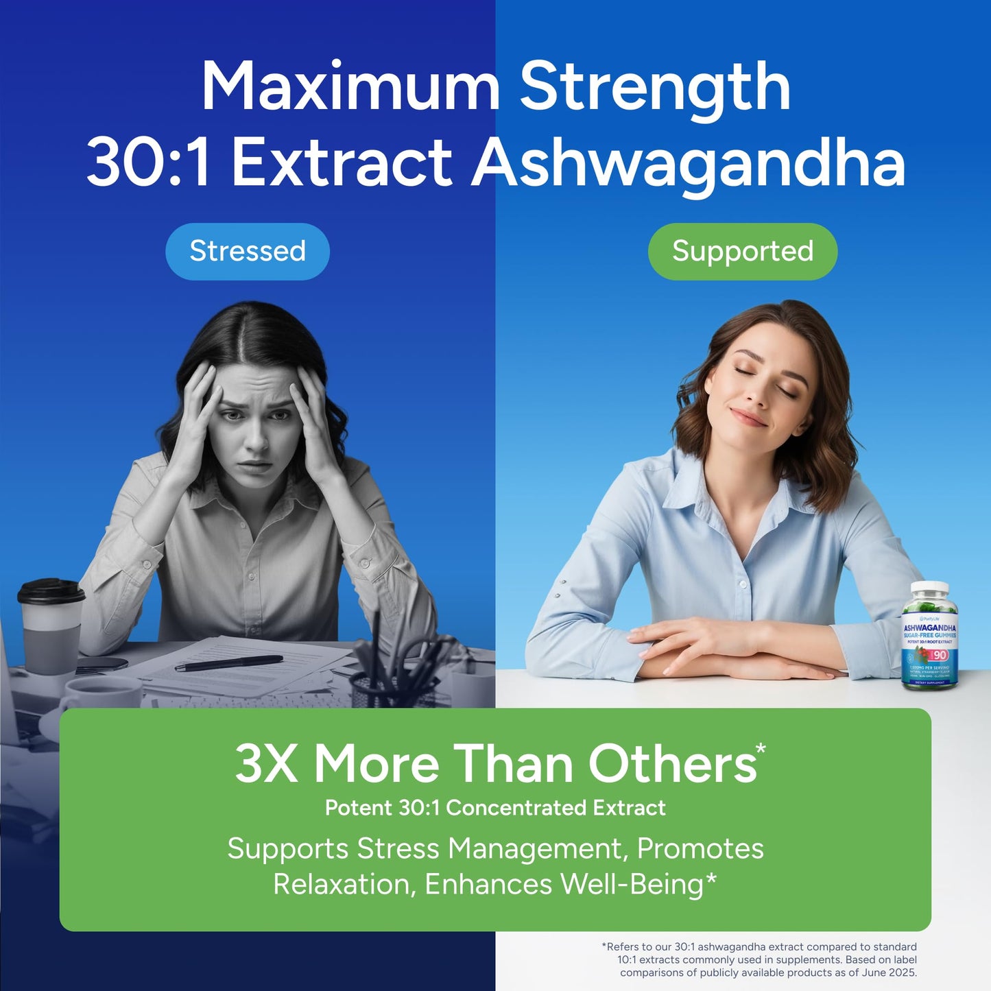Sugar-Free Ashwagandha Gummies for Stress, Sleep & Mood Support | 30:1 Extract • Vegan Adaptogen • 90 Gummies