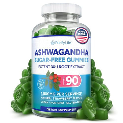 Sugar-Free Ashwagandha Gummies for Stress, Sleep & Mood Support | 30:1 Extract • Vegan Adaptogen • 90 Gummies