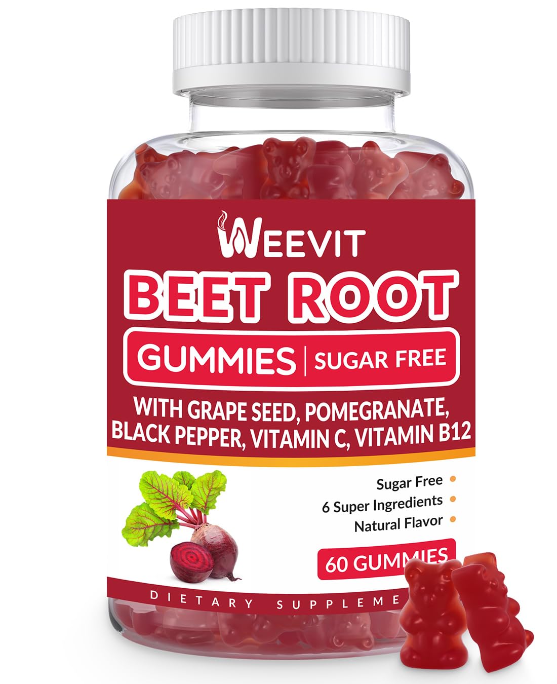 Sugar Free Beet Gummies with Grape Seed, Pomegranate & Vitamin C | Nitric Oxide Booster