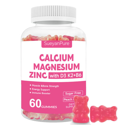 Sugar Free Calcium Magnesium Zinc Gummies with Vitamin D3 C B6 K2 – 600mg Calcium, 300mg Magnesium (60 Count)